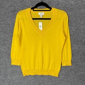 New Loft Yellow V Neck 3/4 Sleeve Sweater Size Medium New With‎ Tags